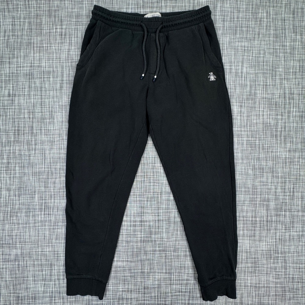 Original Penguin Men's Jogger Sweatpants Fleece Drawstring Black Size Medium Y2K